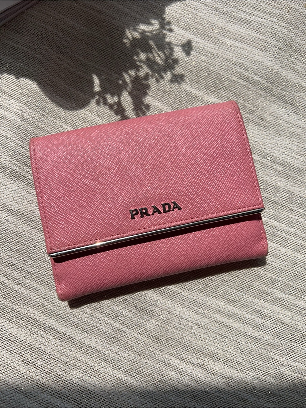 PRADA Pink Saffiano Leather Compact Wallet